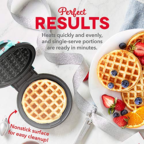 Image of DASH DMW100AT Mini Maker for Individual Waffles, Hash Browns, Keto Chaffles with Easy to Clean, Non-Stick Surfaces, 4 Inch, Holiday Tree-Aqua