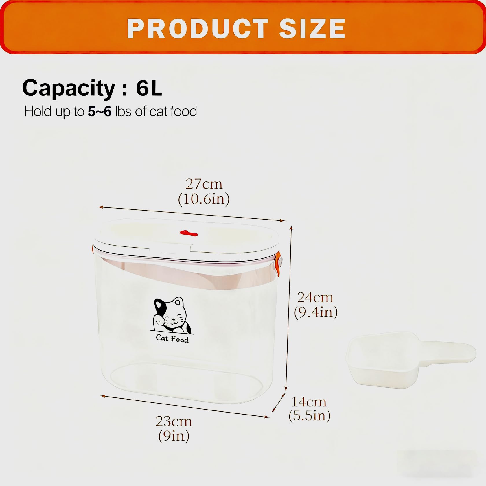 Contenitore per cibo per gatti da 7 lbs con manico e cucchiaio dosatore – Contenitore per cibo per cani in plastica trasparente – Senza BPA – Contenitore per cibo esterno per snack e cibo secco