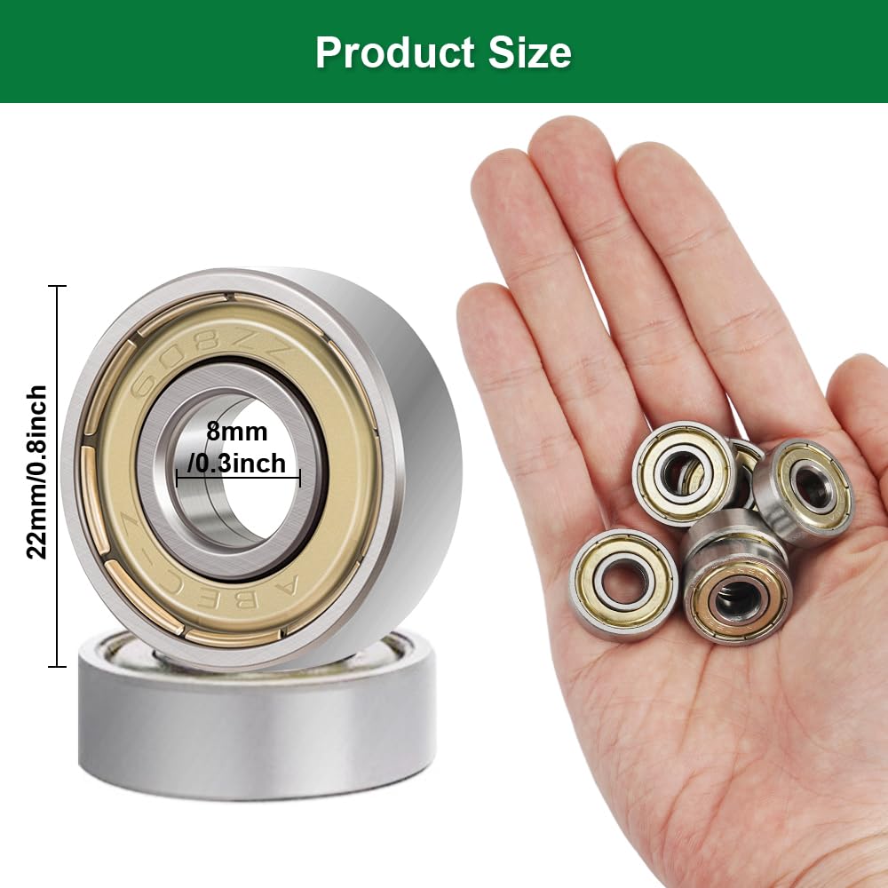 30 sztuk łożysk kulkowych 608zz ze stali węglowej, łożyska kulkowe, podwójne Shielded, łożyska kulkowe zwykłe 22 x 8 x 7 mm, 608 łożysk do deskorolek, skuterów, łyżworolek (kolor srebrny)