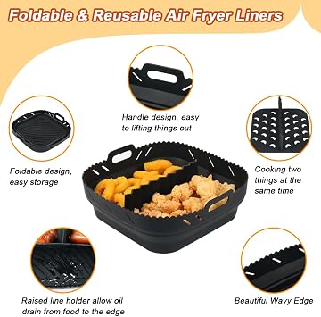 YQL Foldable Airfryer Silicone Mold for Philips Airfryer XL 6.2L/COSORI Hot Air Fryer 5.5L/Ninja Speedi ON400EUCP Airfryer Accessories Silicone Mold with Dividers for Cecotec/Tefal Hot Air Fryer
