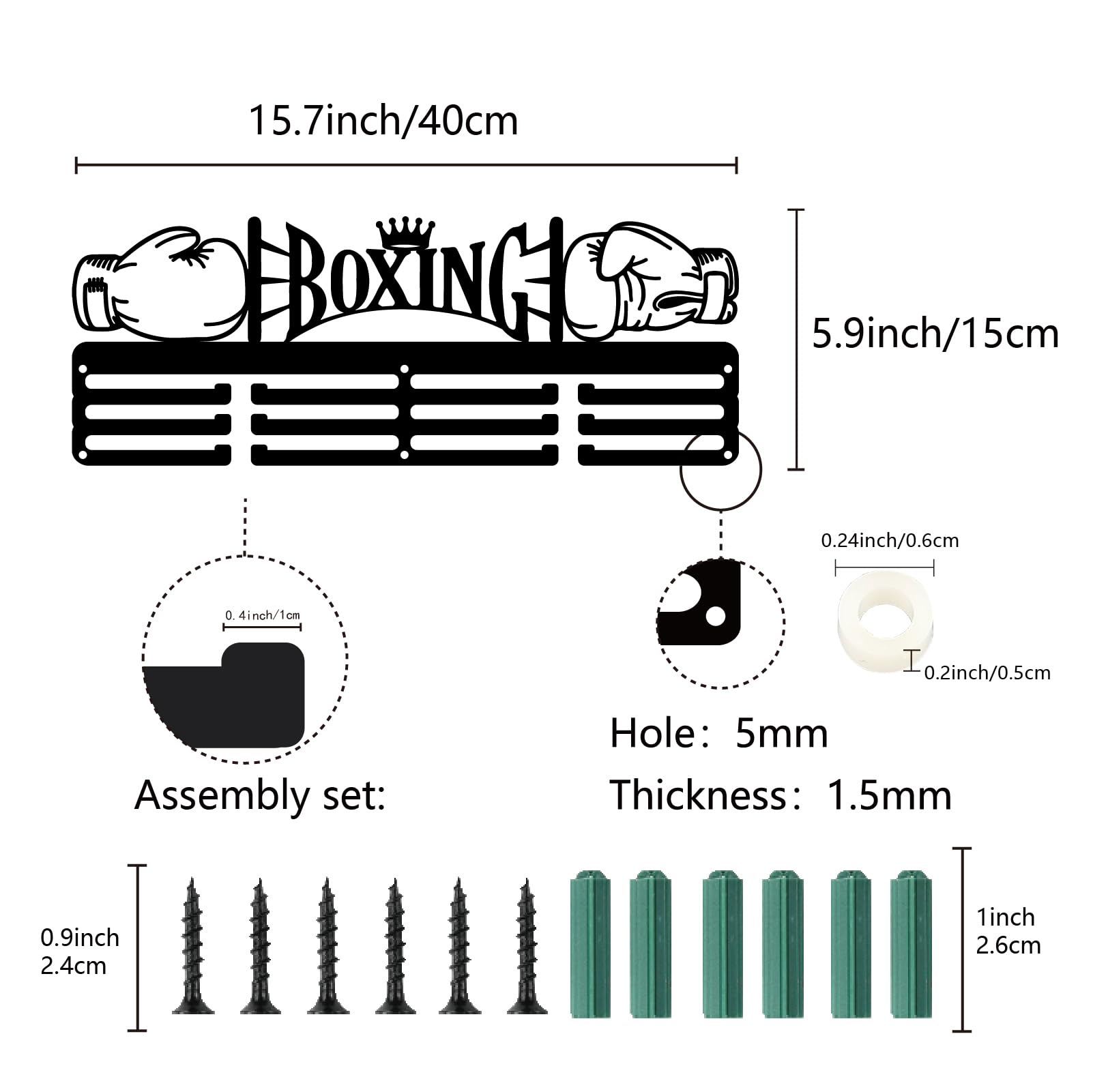 Porte-médailles Mural Pour Trophées Sportifs - Rangement Pour 60 Médailles Avec Crochets - Design Boxe - Dimensions 40x20x10 Cm