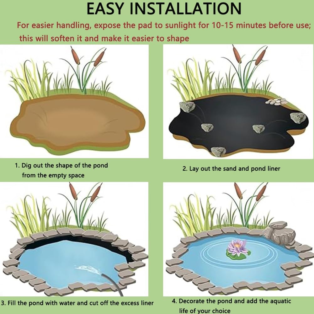 Telo di Copertura Flessibile e Impermeabile in HDPE da 0,2 mm di Spessore per laghetti, Giardini Acquatici, cascate e stagni (2x8 m)