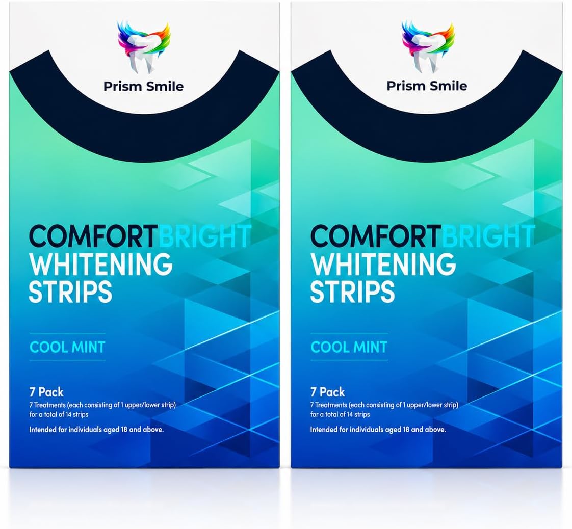 6% Hydrogen Peroxide Teeth Whitening Strips - 14 Treatments (28 Strips) - No-Slip Residue-Free - Enamel Safe Zero Sensitivity - Removes Coffee, Tea, Wine & Tobacco Stains - Cool Mint