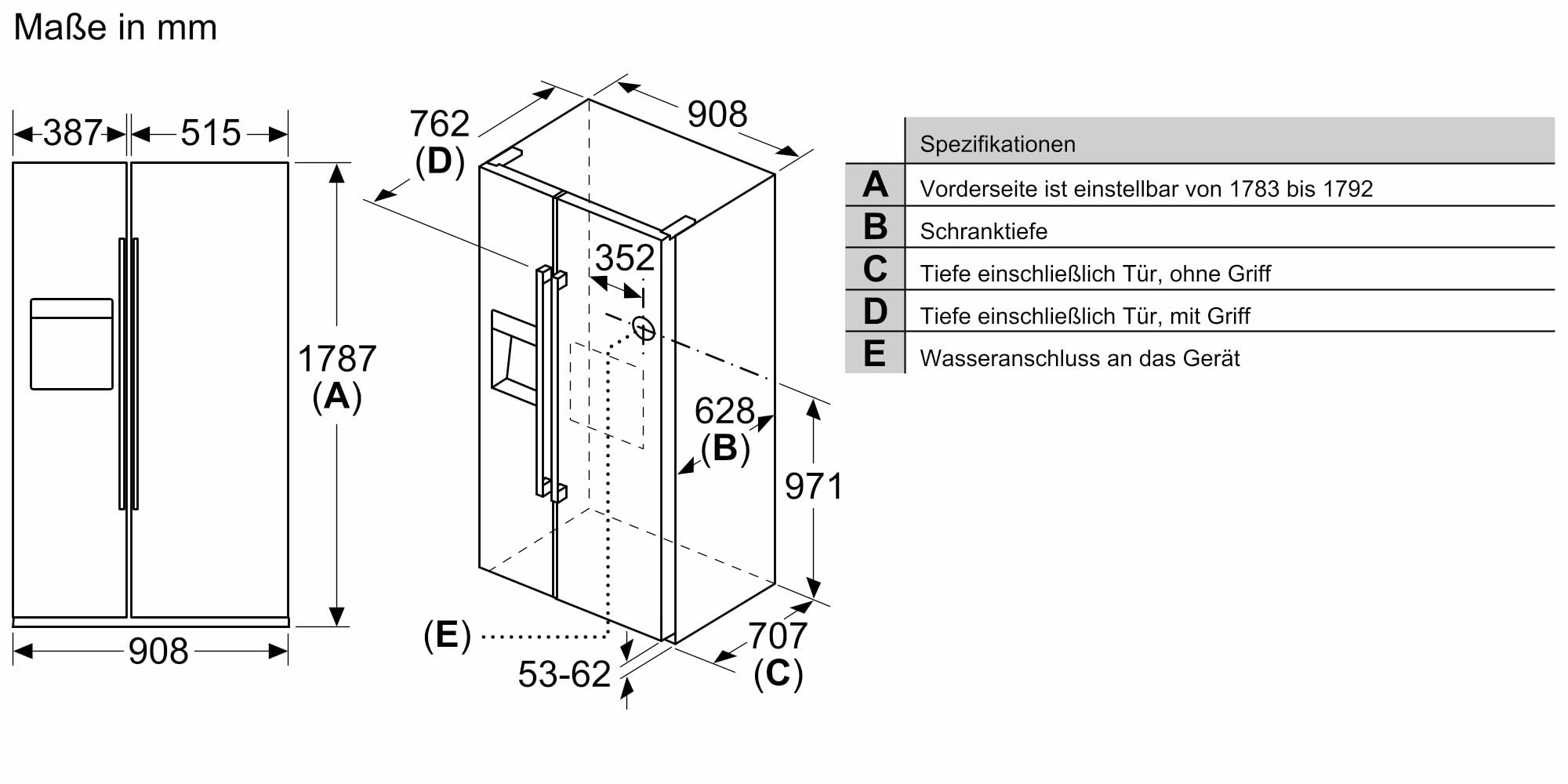 Bosch Serie 6 American Side-by-Side 178.7 x 90.8 cm Total NoFrost KAD93AIDP | NoFrost nie wieder abtauen, Eis- und Wasserspender mit Festwasseranschluss, XXL 562 l Volumen, helle LED Beleuchtung