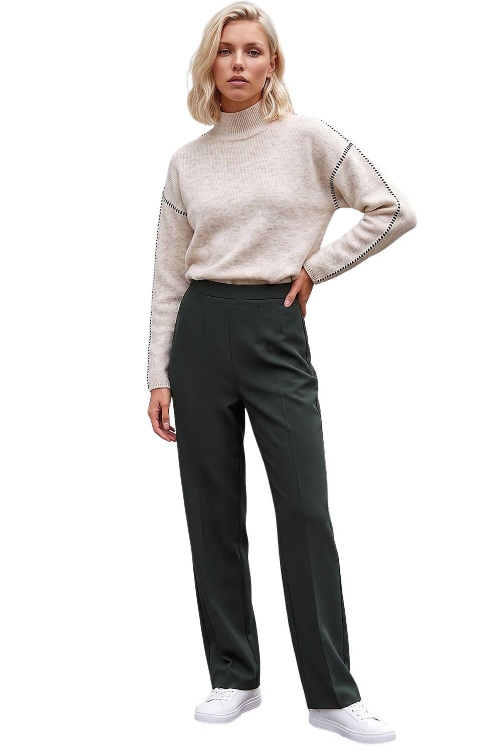 Roman Women's Petite Straight Leg Ponte Stretch Trouser in Khaki | Size: 14