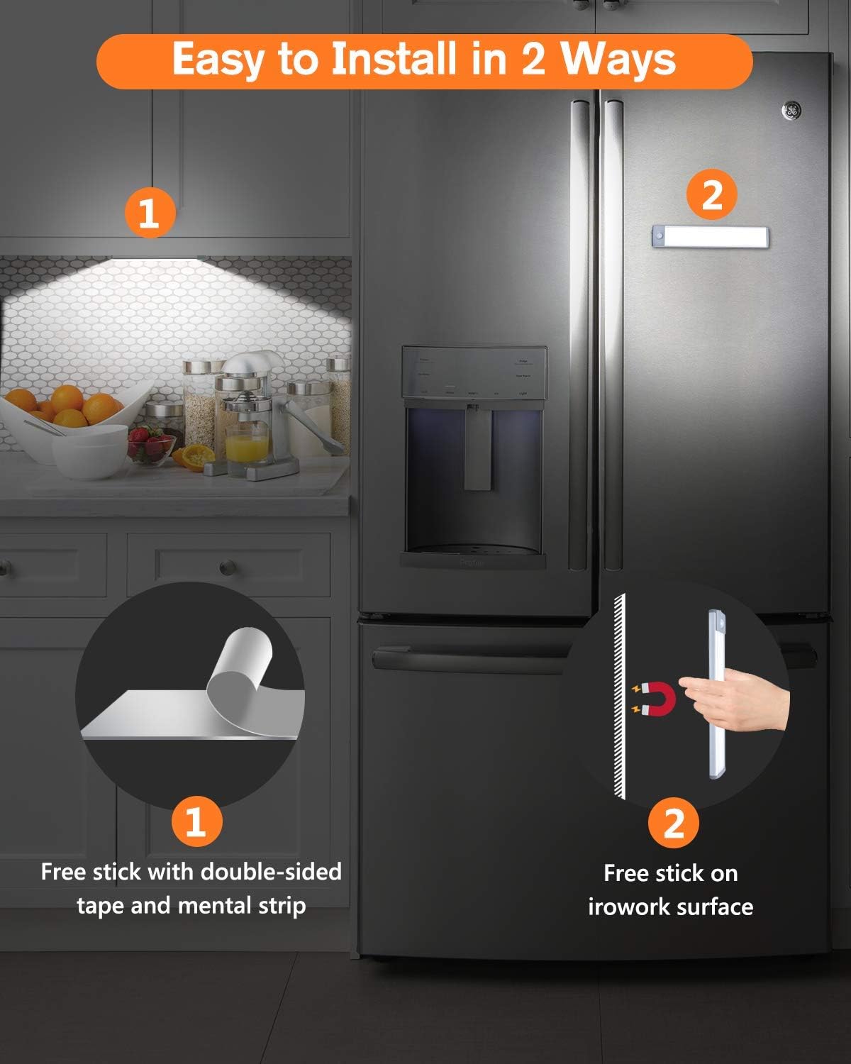 Led Under Cabinet Lighting Motion Sensor Wireless Rechargeable Cabinet Lights, Ultra Thin 30Led Battery Operated Closet Light for Kitchen, Closet (Pure White, 2Pack) - - 