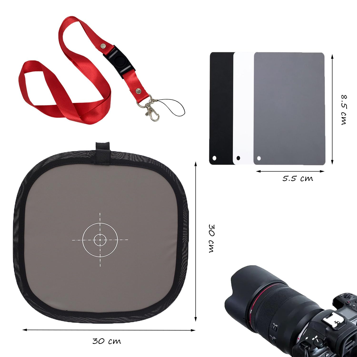 Grau Weißabgleich Karte 30cm Faltbare Doppelseitige Graukarte und 3-in-1 Kleine Weißabgleich Karten 18% Portable Focus Board Graukarte Weißabgleich-Fokusplatte