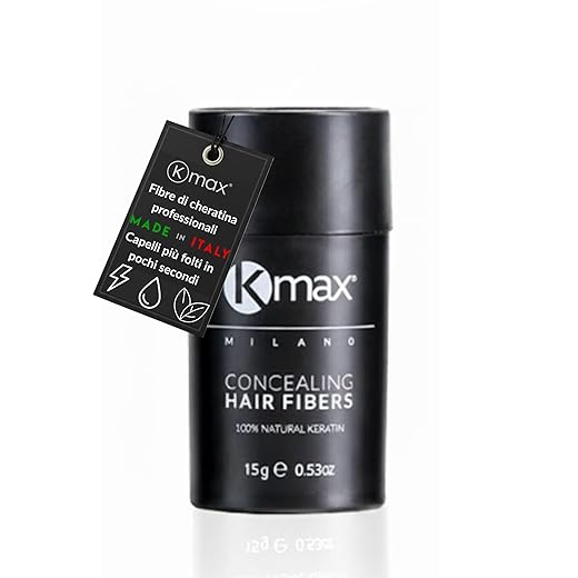 Kmax Concealing Hair Fibers 15 gr - Fibre Cheratina per Capelli, Polvere Capelli per un Effetto Infoltimento Capelli, Fibre Capelli per Coprire le Calvizie - Formato Regular - Castano Scuro