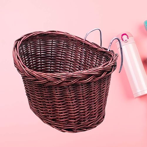Miniatura 5 de LiOBO Cesta de mimbre desmontable para manillar delantero, cesta de mimbre para bicicleta, hecha a mano, de ratán natural, color marrón