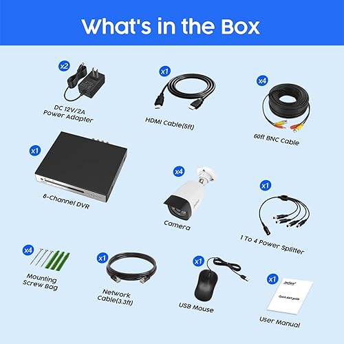 Miniatura 8 de Sistema de cámara de seguridad con cable de 8 canales con disco duro de 1 TB, CCTV DVR de 2 MP de 8 canales y 4 cámaras de vigilancia 1080P para