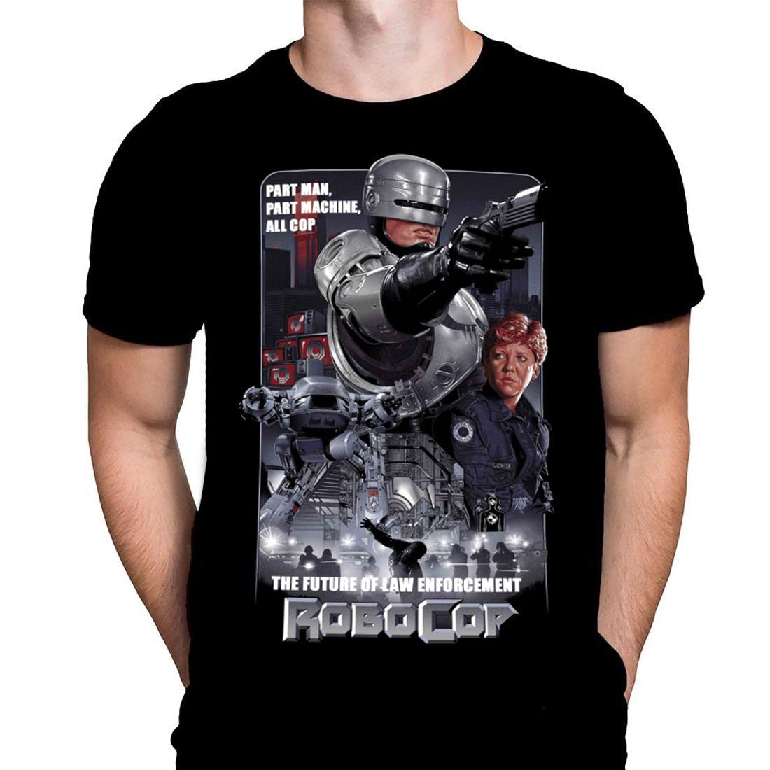 The Future of Law Enforcement Robocop Mens Tshirt Classic Sci-Fi Movie Art Print, Black Graphic T-Shirt, Movie Poster Tee