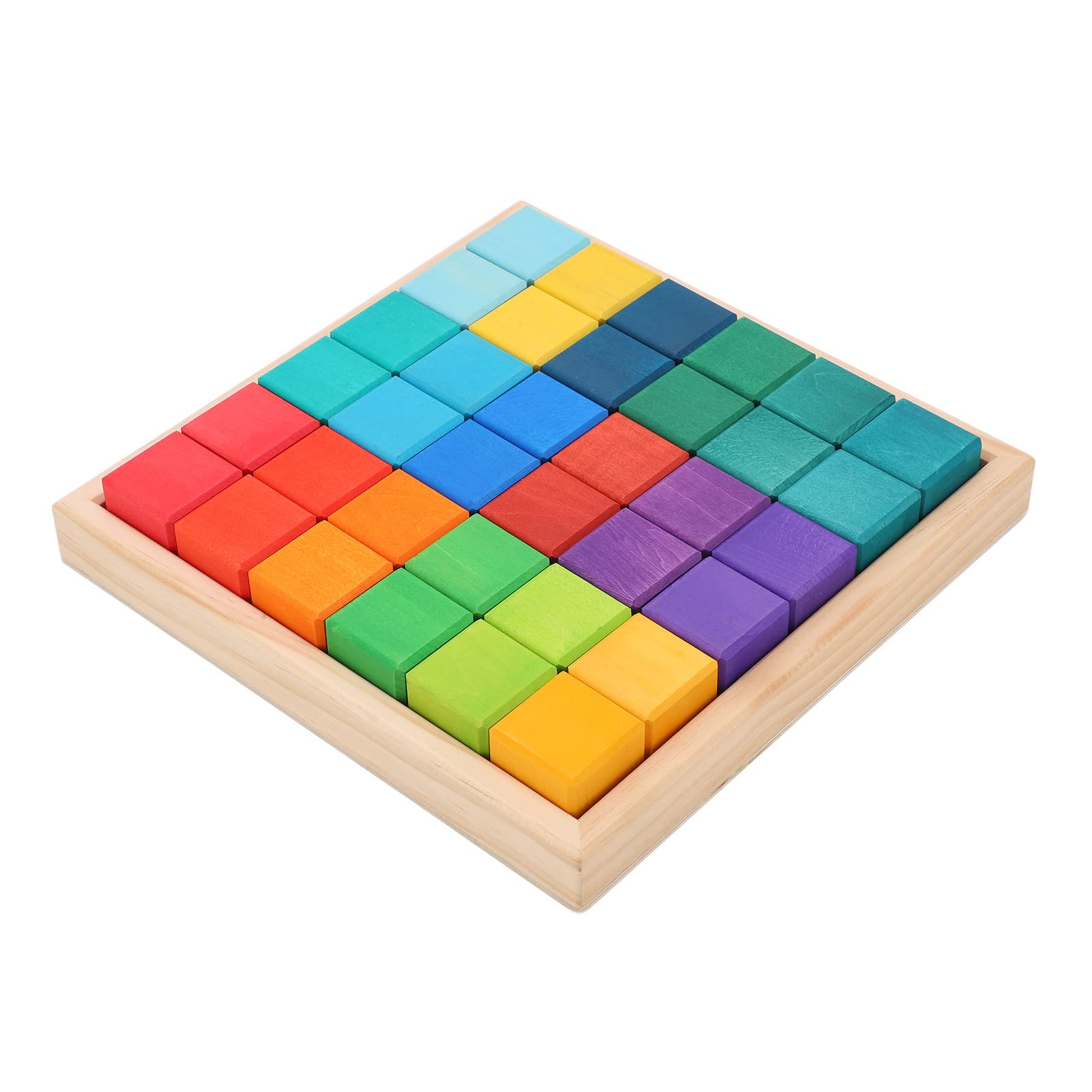 Cubi Colorati Impilabili in Legno da 36 Pezzi con Struttura Dura, Blocchi Colorati per Bambini, Bordi Smussati, Set di Giocattoli in Legno