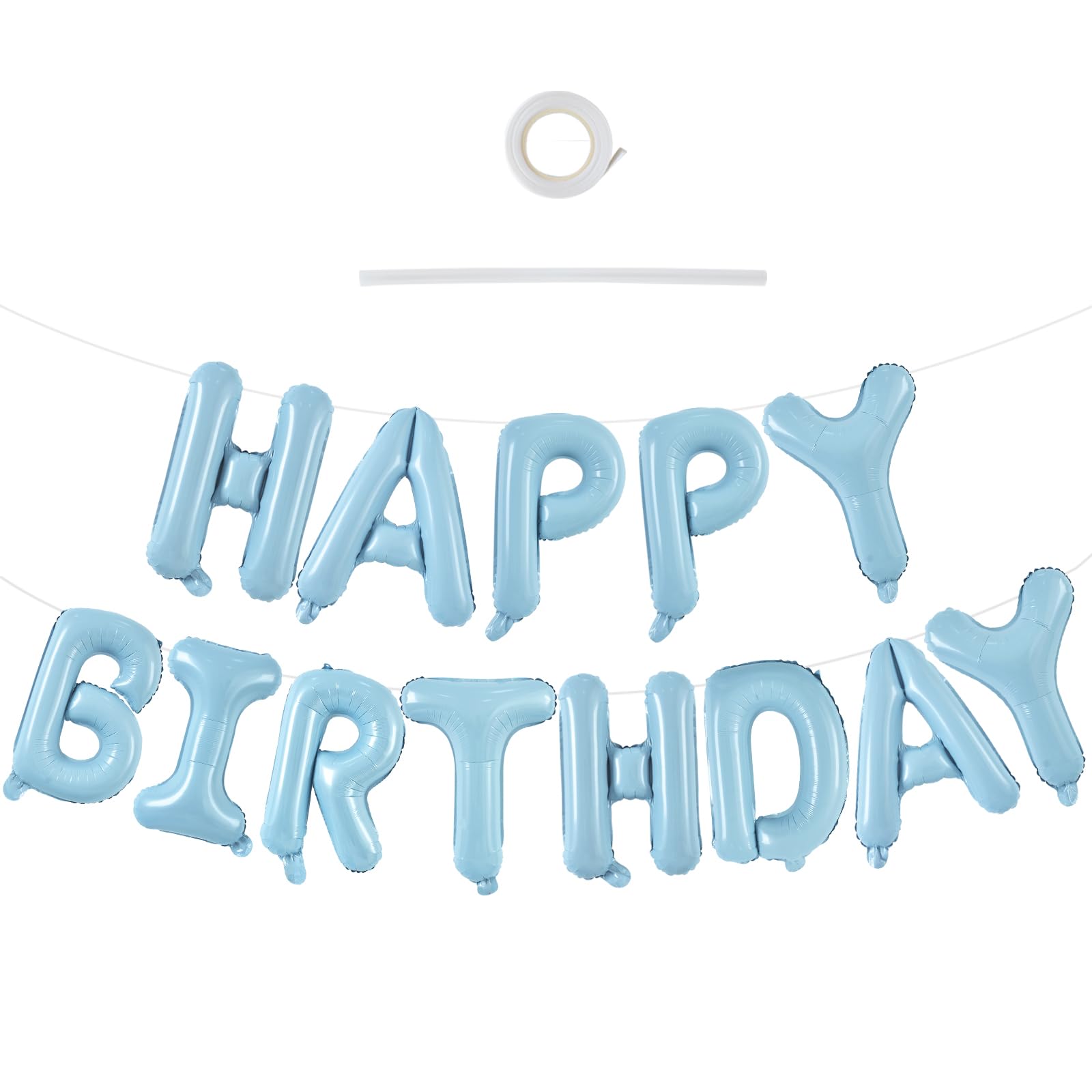 TONIFUL Pastel Blue Happy Birthday Balloons Banner 16 Inch Light Blue Mylar Foil Letters Birthday Sign Reusable for Girls Boys Kids & Adults Birthday Party Decorations Supplies