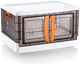 70L Plastic Storage Bins with Lids, Collapsible Folding Storage Boxes with Doors and Wheels, Stackable Closet Organizer for Home Cupboard Storage - White (1, 70-liter)