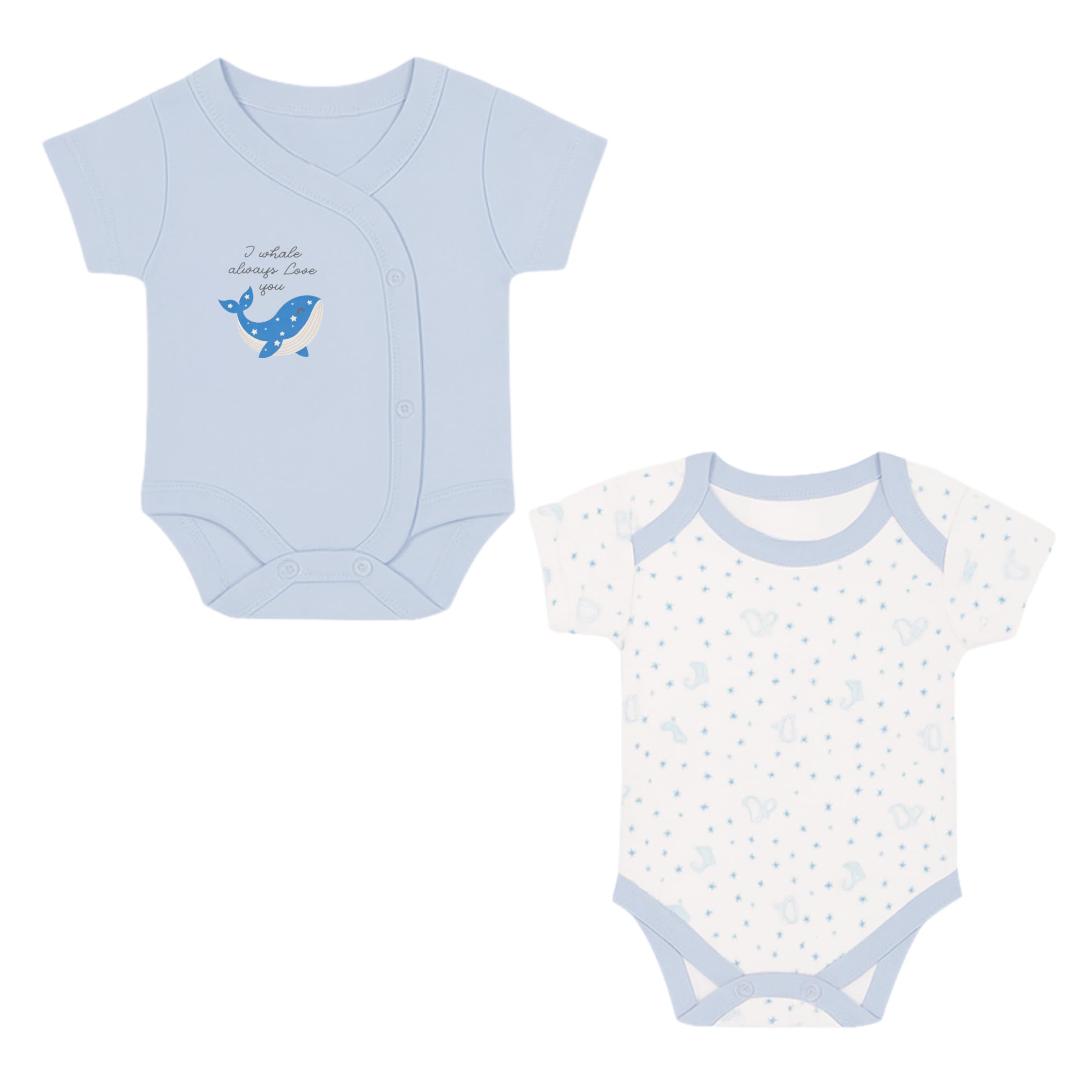 Baby Togs Premature Bodysuit Vest Set 2 Pack - Cotton Tiny Baby Clothes Gift for Prem Boys and Girls Blue 5-8lbs
