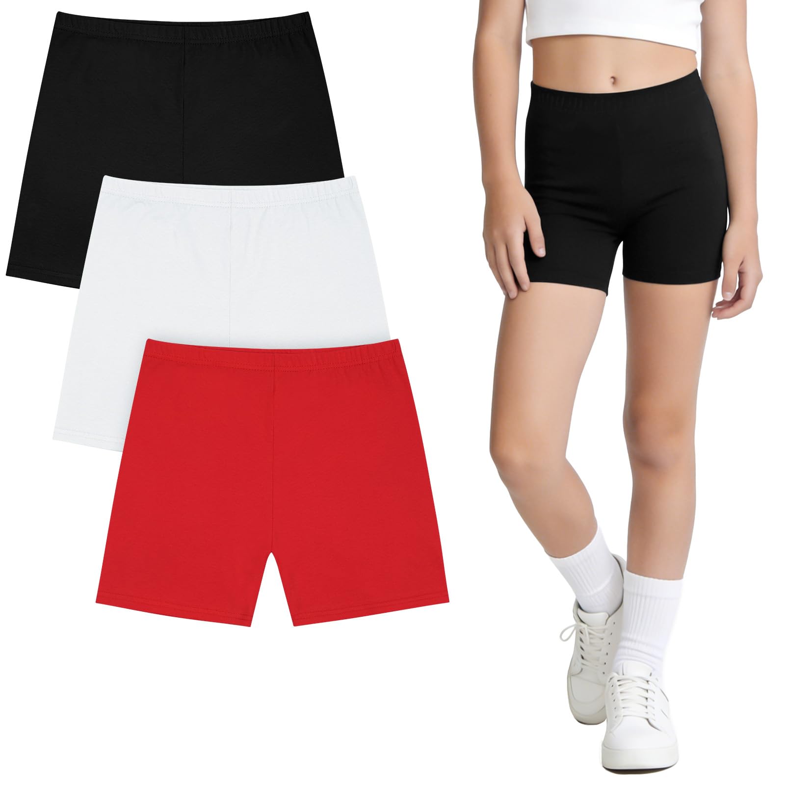 Cortos de Ciclismo para Niña 3 PCS Leggings Mallas Deportivas Transpirables Negro