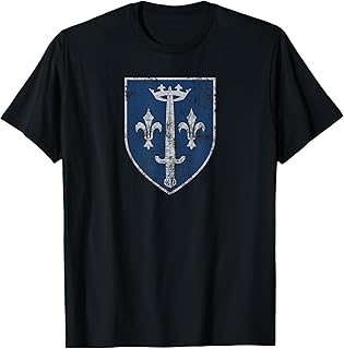 Family Crest of Saint Joan of Arc Distressed Print T-Shirt