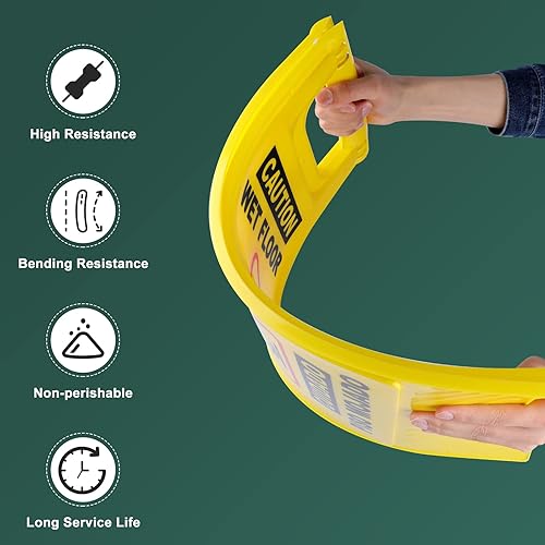 Miniatura 5 de XPCARE Letrero de suelo mojado de precaución de 24 pulgadas, paquete de 4 letreros de advertencia de seguridad bilingües amarillos de doble cara,