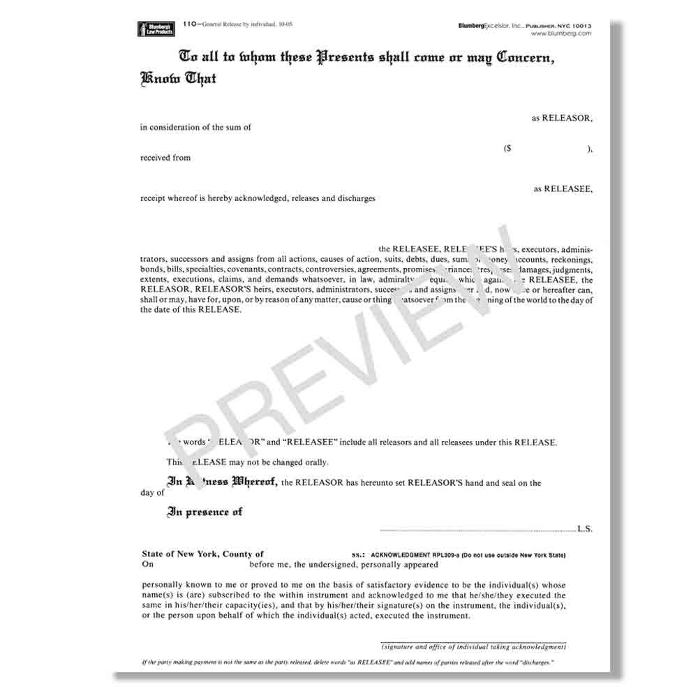 Amazon.com : Blumberg New York Legal Forms (Form 110 2 Pages 48 per pkg,  General Release Individual) : Office Products