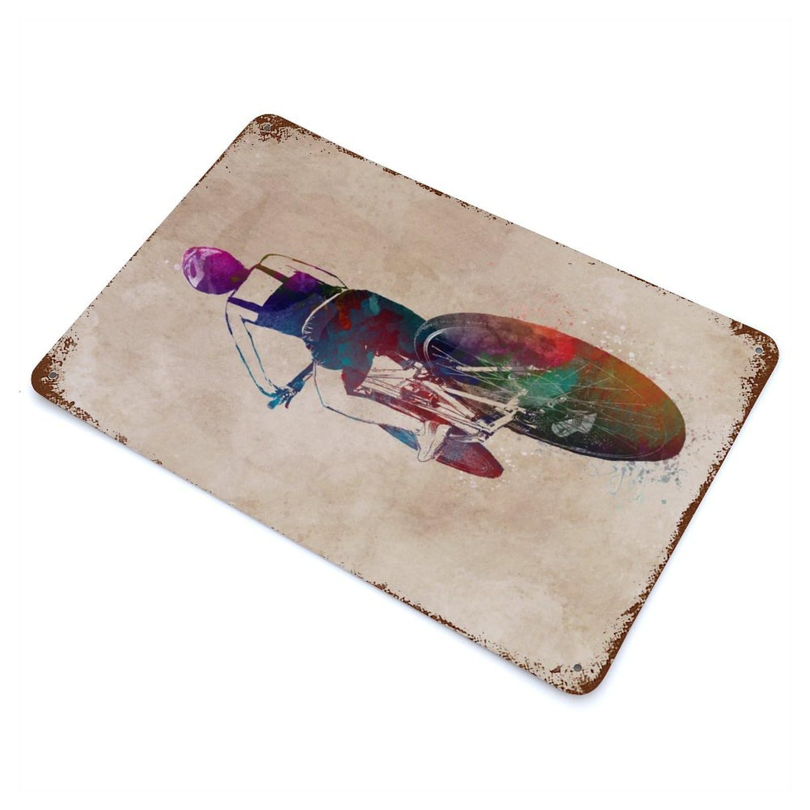 Distressed Metal Wall Sign with Cycling Design 11.8"x7.9", for Living Room, Hallway And Home Decor, Vintage Wall Decor