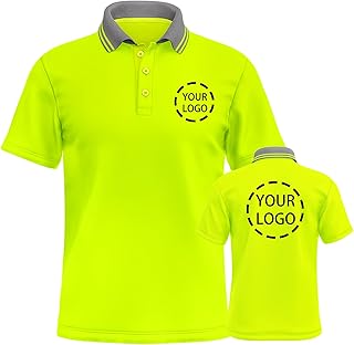 YOWESHOP High Visibility Reflective Safety T-Shirts Custom Logo Hi Vis Short Sleeve Work Polo Shirt for Men