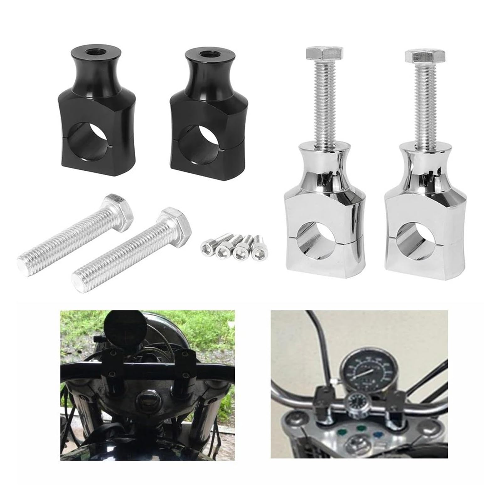 Abrazadera Manillar Abrazadera Montaje Universal Para Manillar Motocicleta Elevadores Manillar Para Dyna/Para Sportster 25 Mm 22 Mm Aluminio Color Negro Elevador(22mm chrome)