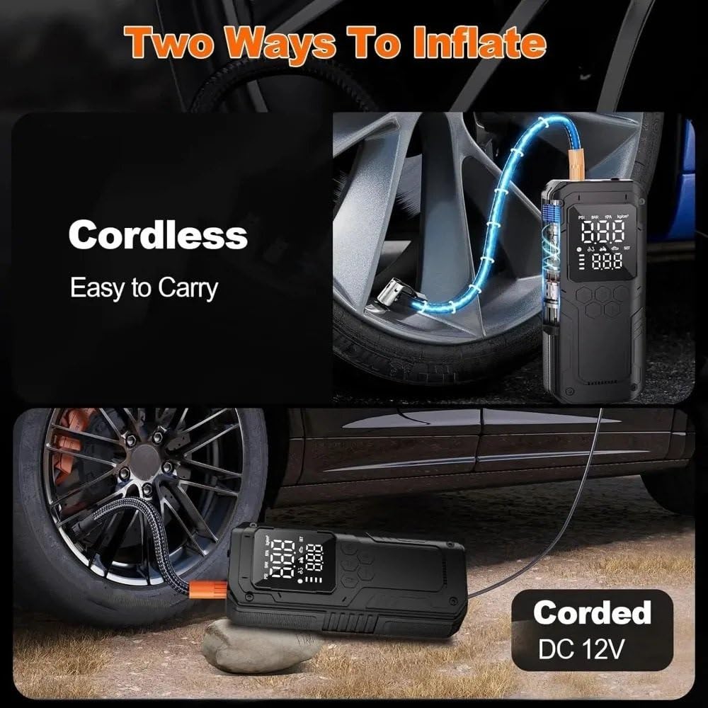 Inflador Ruedas Coche Bomba de Aire para Coche de 150PSI, Inflador de neumáticos Digital, compresor de Aire con Cable de alimentación de 12V CC Compresores de Aire portátiles