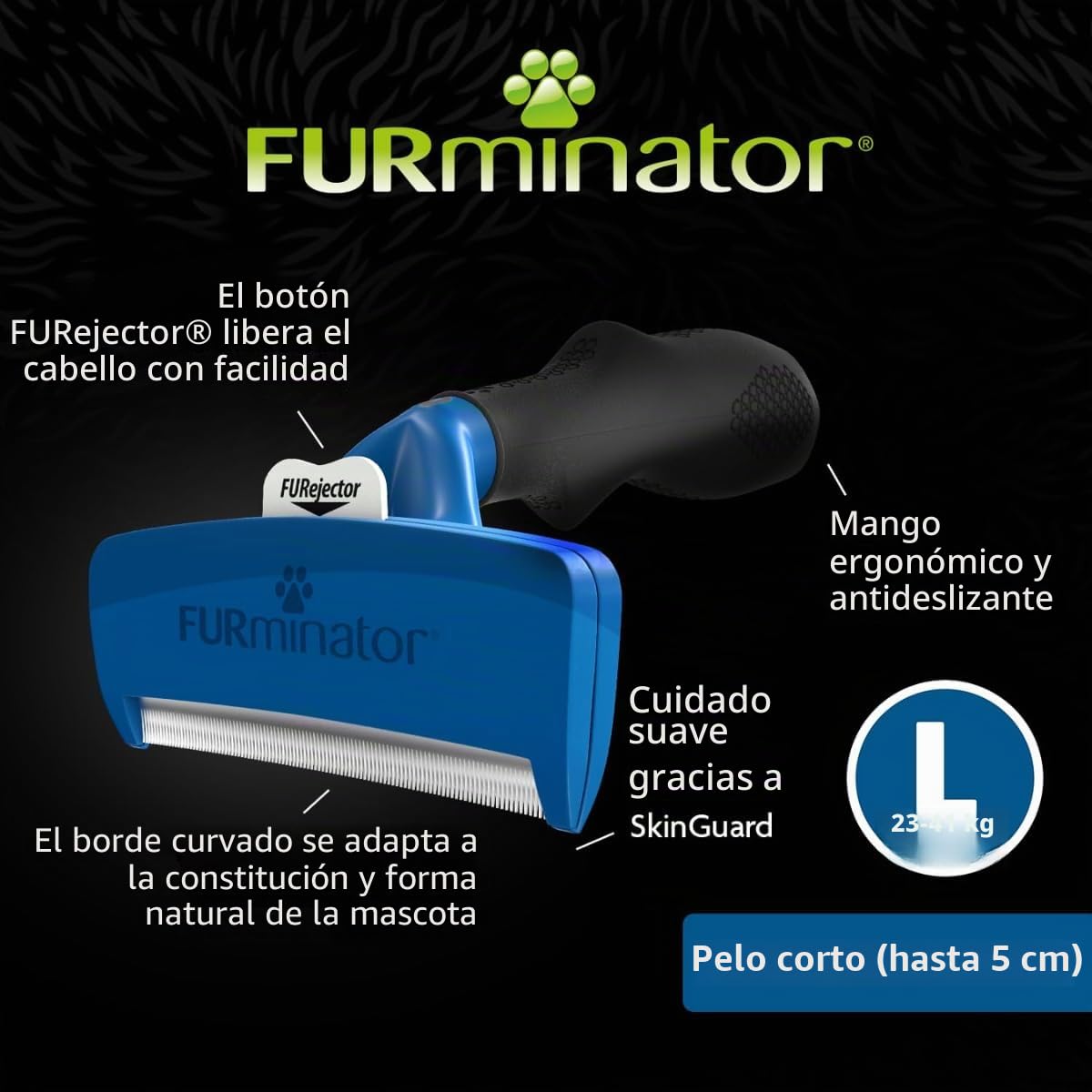 FURminator deShedding, Tool para perros grandes de pelo corto, Cepillo talla L para eliminar el pelo suelto