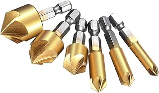 Baban Countersink Drill Bit,Countersink Drill Bit Set 6 Pcs 1/4'' Hex Shank HSS 5 Flute Countersink 90 Degree Center Punch Tool Sets for Wood Quick Change Bit 6mm-19mm