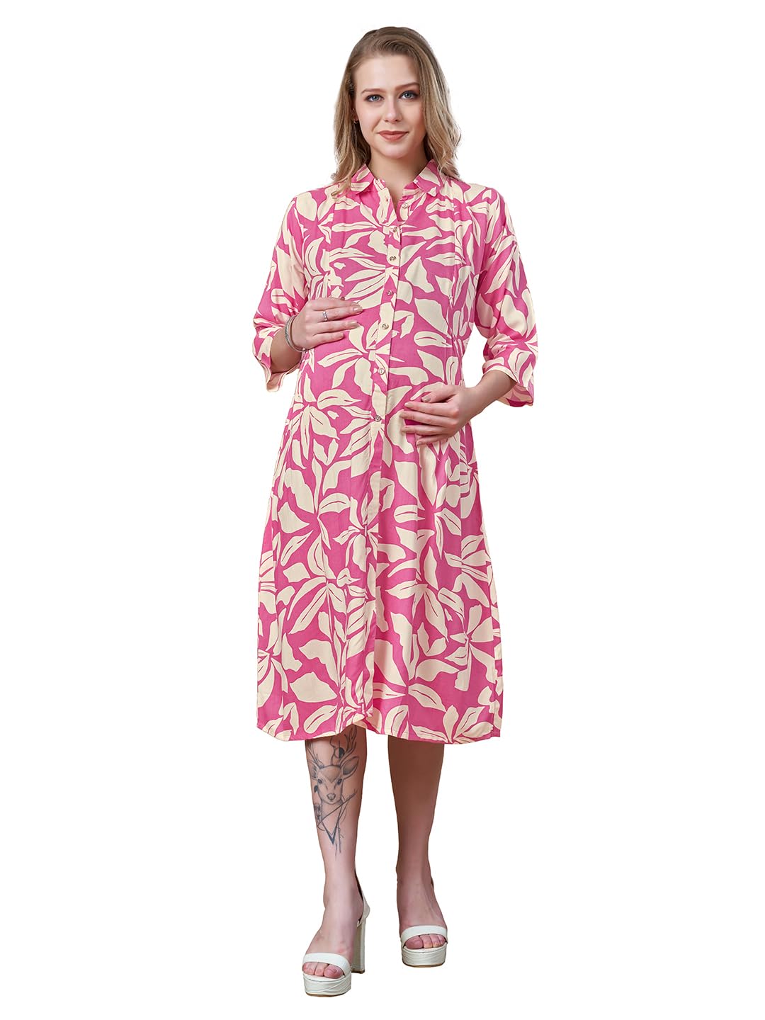 Women's Floral Maternity Dress | Soft Cotton Rayon Mix, Lightweight, Flowy for Everyday & Casual Wear | Stylish Pregnancy One Piece Dress-image-11