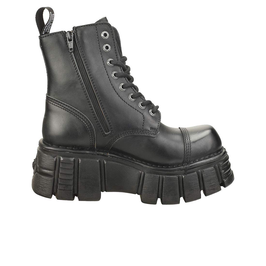 New Rock Stivali Gotici Unisex M-NEWMILI083-S39 Pelle Nera con Tacco 7cm e Plateau 4cm – Stivaletti Punk Rock Stile Militare Collezione Metallic - 42