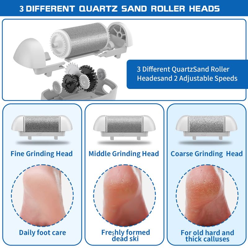 HATTEKER HT-555 Electric Callus Remover for Feet, Rechargeable Callus Remover Pedicure Tools 3 Roller Head & 2 Speed, Digital Display, Foot Care Pedicure Kit for Foot Dead Skin & Calluses, Pink 4 61f2P6FaaKL