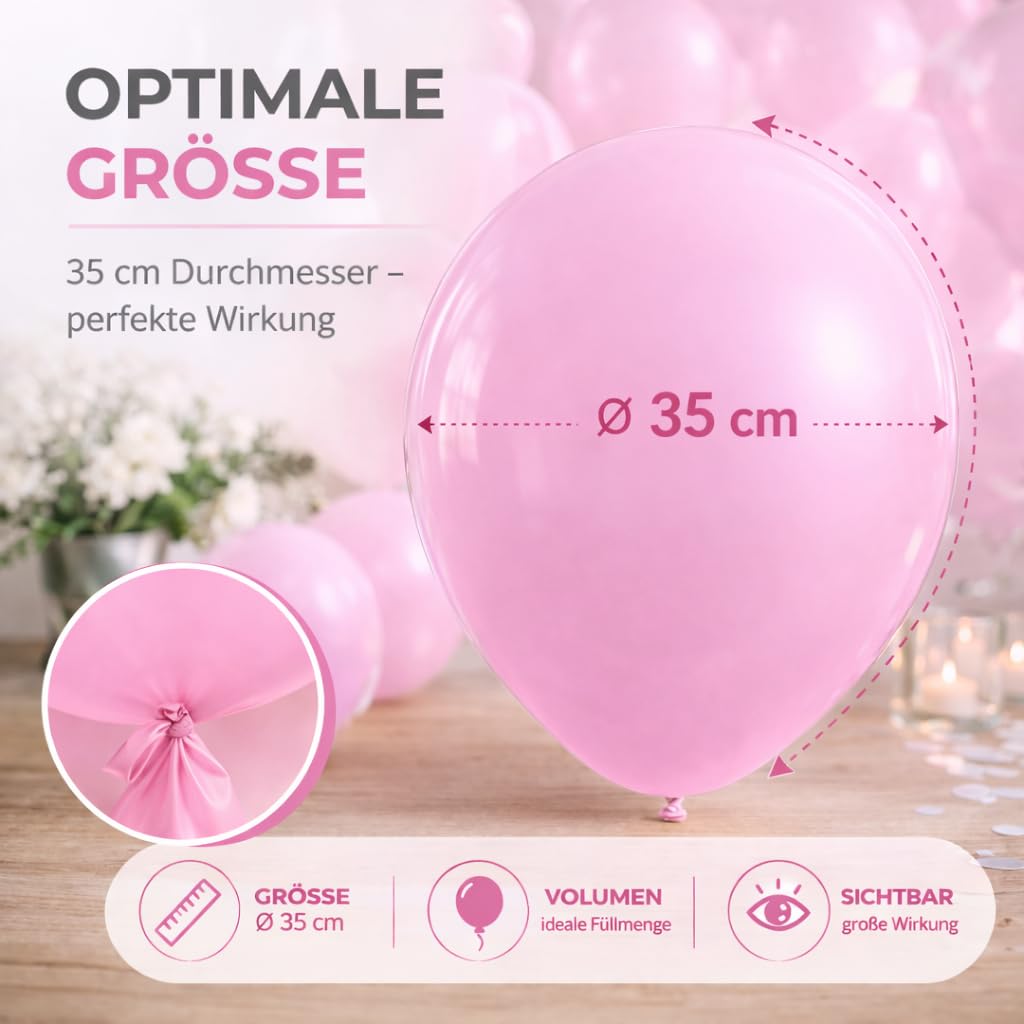 Jonami 50 Palloncini Per Feste Rosa, Bianco E Fucsia, Lattice Naturale 3,2g, 36 Cm, Per Elio - 3