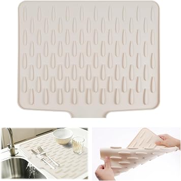 Vicloon Silicone Draining Mat, Heat-Resistant Silicone Mat Dish Drying Mats, No-Spill Silicones Worktop Saver, Silicones Drying Mats, Non-Slip Kitchen Sink Drainer for Counter, Sink, Table, Milky