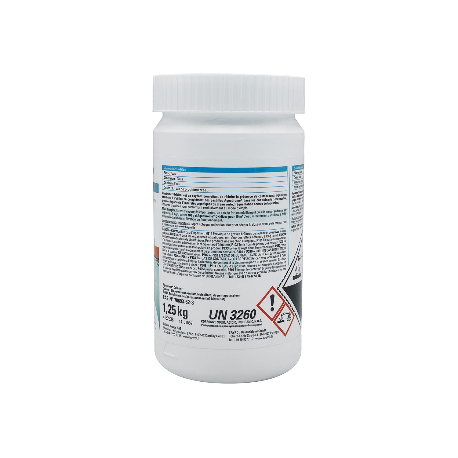 BAYROL AQUABROME Regenerator/Oxidizer - 1,25kg | Activateur de Brome - Oxygène Actif Choc - Désinfection Choc sans Chlore - Dissolution Rapide + 10 Tests HPS OFFERTS 6 en 1