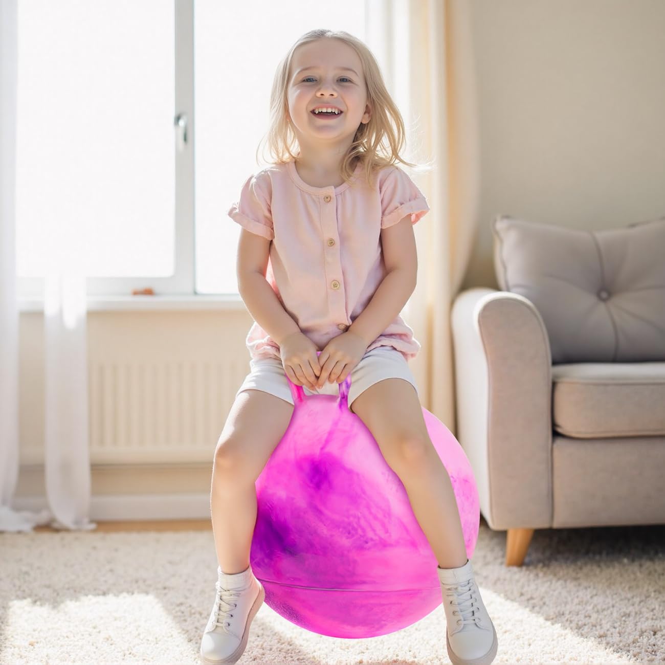 Upper Rider 18 Inch Clouds Hopper Ball for Kids Ages 3-8, Purple Pink Bouncy Ball with Handle, Inflatable Jumping with Pump and Gift Box, Indoor Outdoor Balance Toy Easterfor Girls and Boys