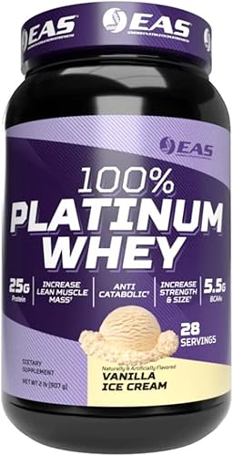 EAS 100% proteína de suero de platino  3 proteínas de suero ultra platino  Aumenta el tamaño y la fuerza  0.88oz de proteína, 0.19oz de BCAA  2