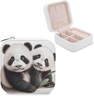 Baby Pandas Travel Jewelry Box, Small PU Leather Jewelry Organizer Storage Case with Zipper, Portable Organizer for Women's Earrings, Necklaces, Rings, Bracelets