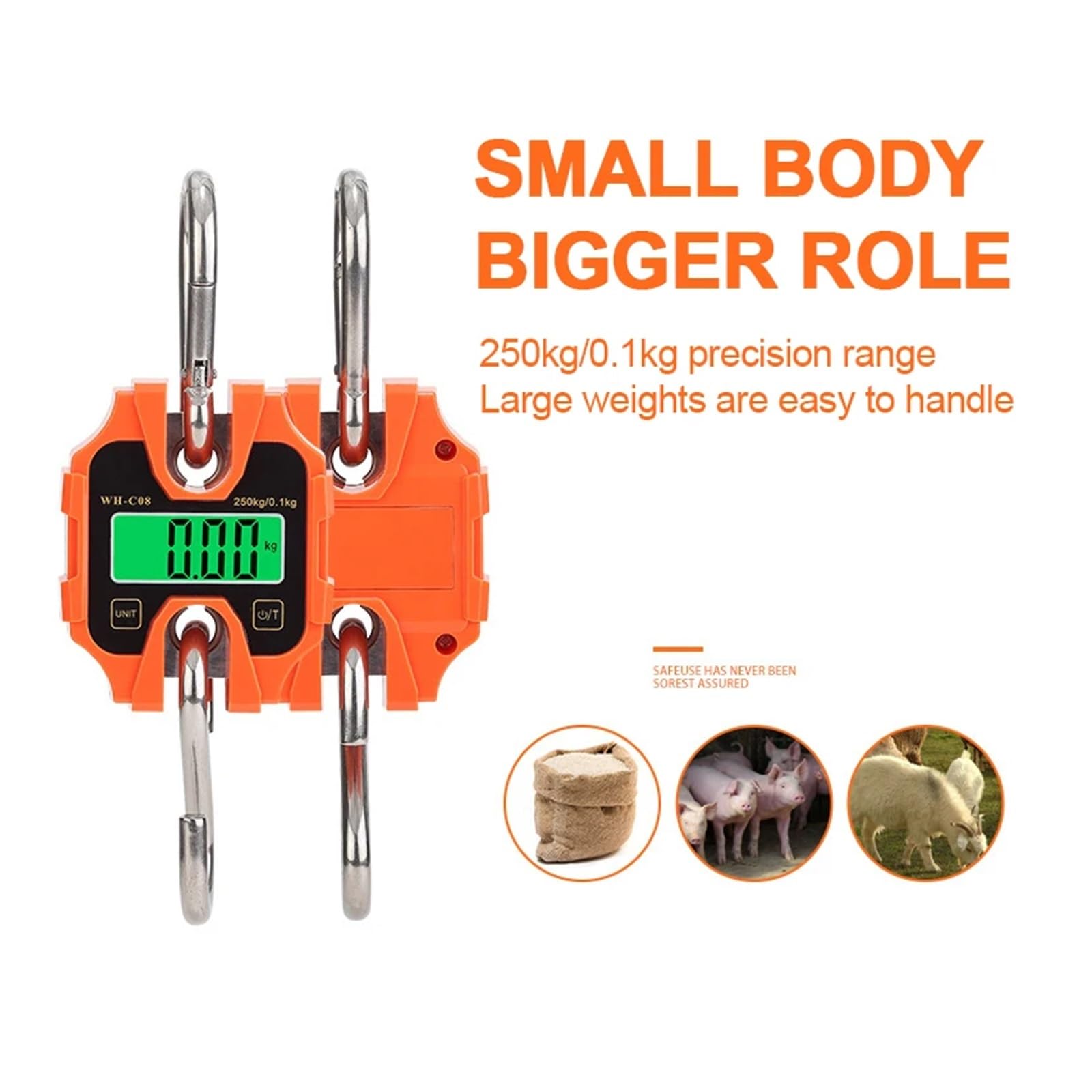 Bilancia digitale portatile sospesa 250 kg elettronica in acciaio inossidabile a gancio industriale mini ad alta precisione Strumenti di pesatura