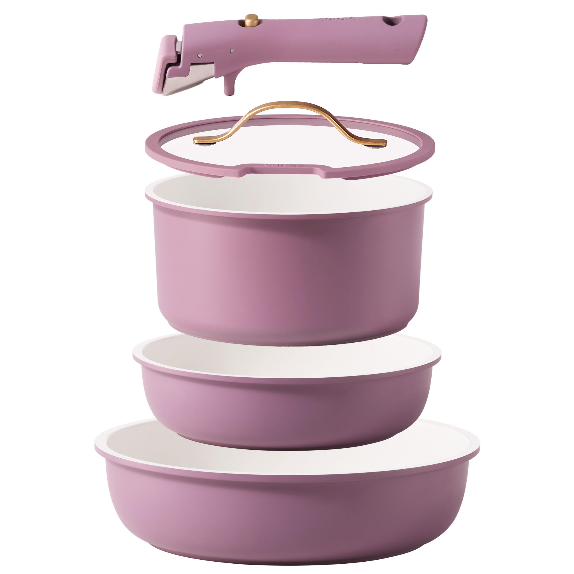 5pcs Pots and Pans Set, Nonstick Cookware Set Detachable Handle,kitchen essentials,RV kitchen pot and pan,Induction Cookware,Oven Safe,PFOA PFOS FREE,Purple