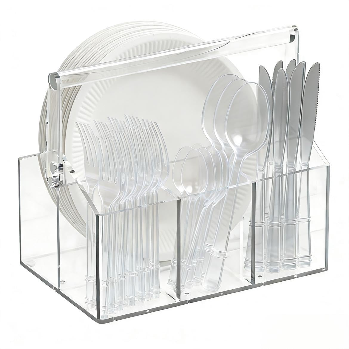 Photo 1 of **DIRTY*
Chivalral Acrylic Utensil Holder & Paper Plate Holders -Clear Space-Saving Cutlery Caddy and Silverware Organizer for Kitchen, Table, Buffet, Party, Picnic, Camping Indoor Outdoor Use