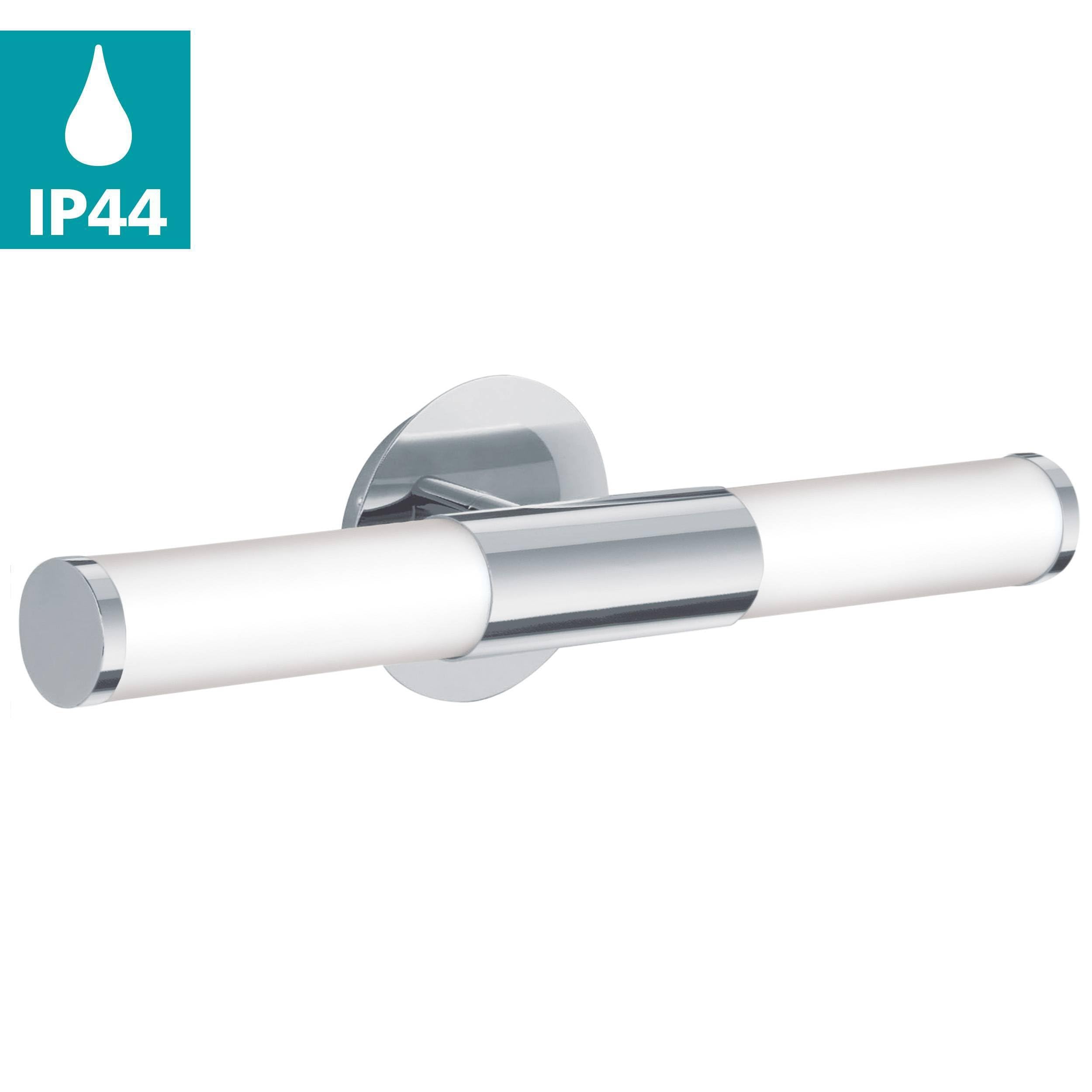 EGLO Wandlampe Palmera, 2 flammige Spiegelleuchte, Wandleuchte aus Metall und opal-mattem Glas, Badezimmer Lampe in Chrom, Weiß, Feuchtraumleuchte, IP44, E14 (Packung mit 2)