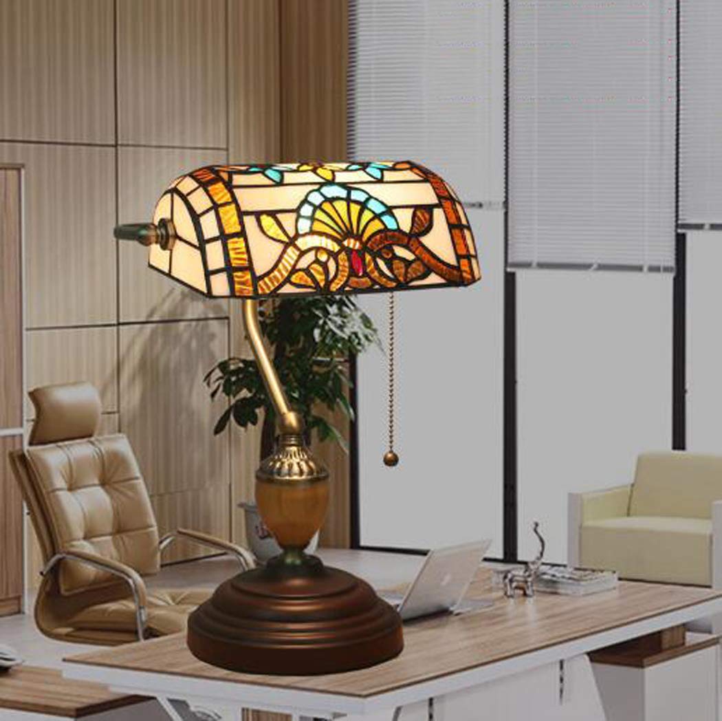 Tiffany-Stil Bank Lampe Europäische Art-Weinlese Buntglas-Tabellen-Lampe Für EIN Großes Geschenk Der Eltern Und Liebhaber Schmetterlings-Blumen/Tulip/Libelle/Mittelmeer,A