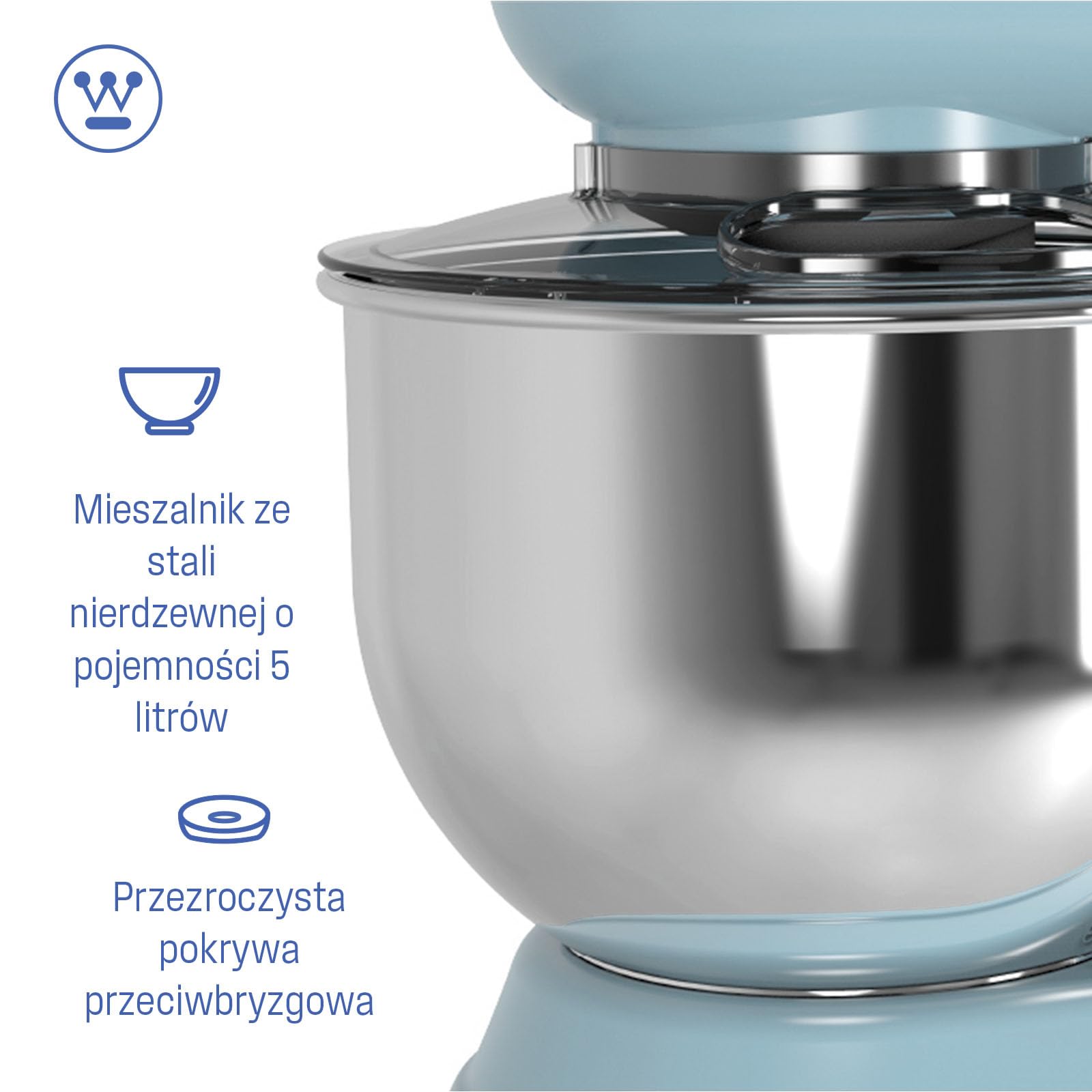 Westinghouse Retro Mikser stojący – 1200 W – Robot kuchenny 5 l Miska miksująca – Robot kuchenny – Mikser kuchenny – Robot kuchenny – Niebieski