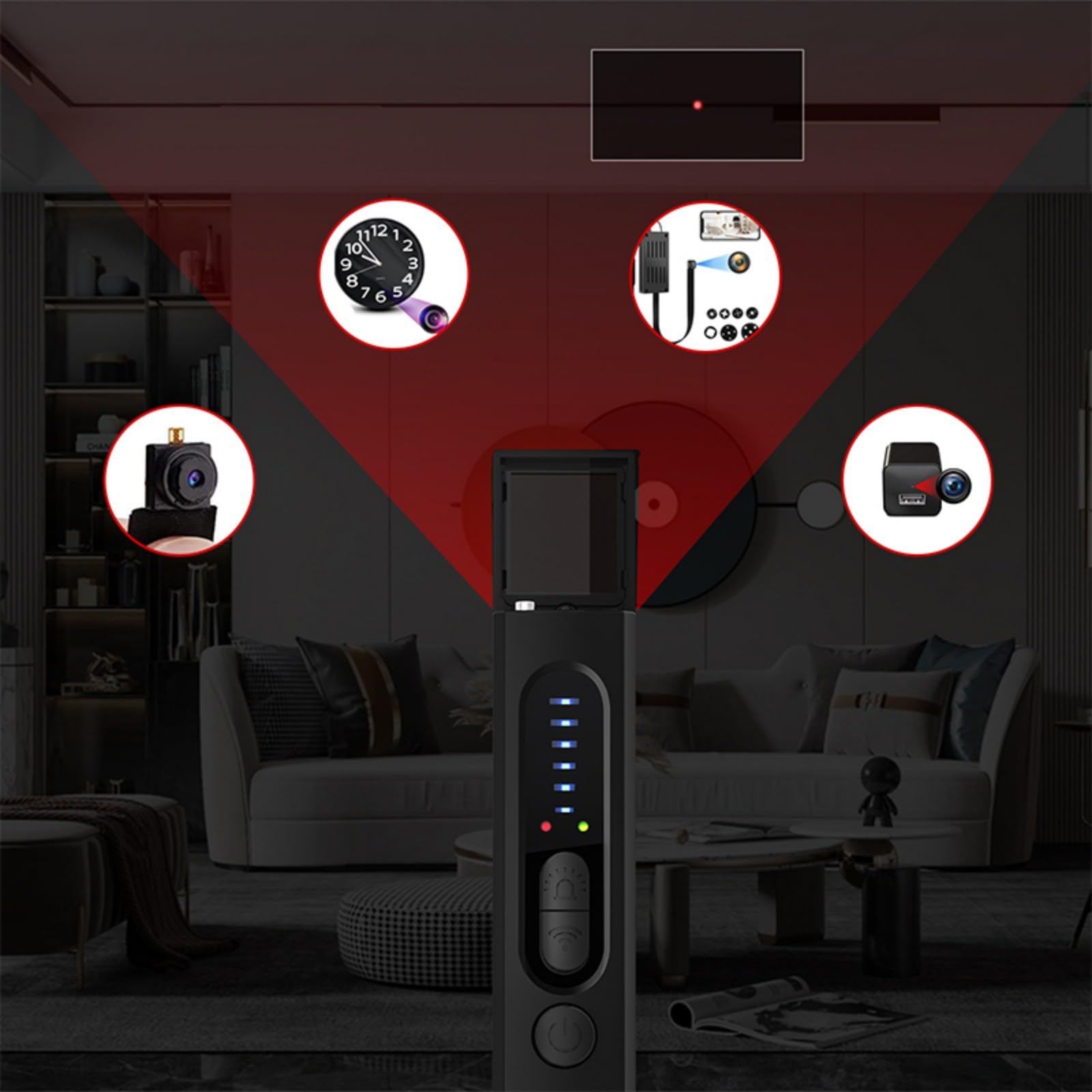 Detector de Dispositivos Ocultos, Detector de Camaras y Microfonos Ocultos, Detectores de Cámara Oculta y Dispositivo Oculto con Escáner RF, GPS y Detector de Errores para Hoteles, Hogar y Oficina