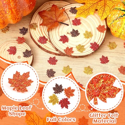 Image of MARFOREVER Fall Felt Maple Leaf Confetti Glitter, 500 Pcs Orange Thanksgiving Leaves Confetti Decorations Autumn Table Sprinkles Scatter Centerpiece for Fall Thanksgiving Day Party Decor Supplies