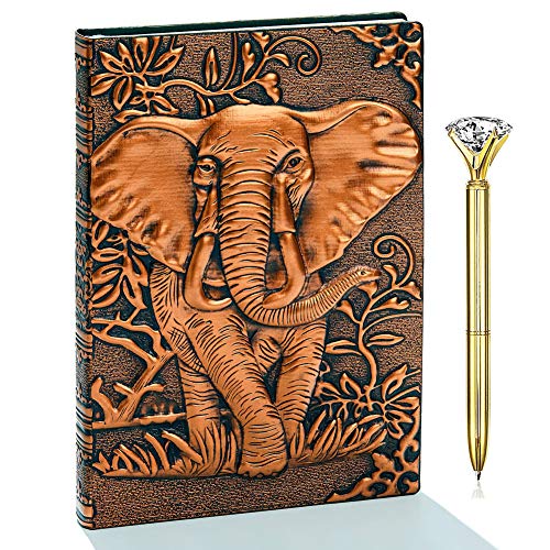 Elephant Journal,Leather Writing Journal Notebook ,A5 Lined Journal,200Pages,Personal Diary-Antique Handmade Embossed Daily Notepad Sketchbook,Travel Diary&Notebooks to Write in,Gift for Men&Women