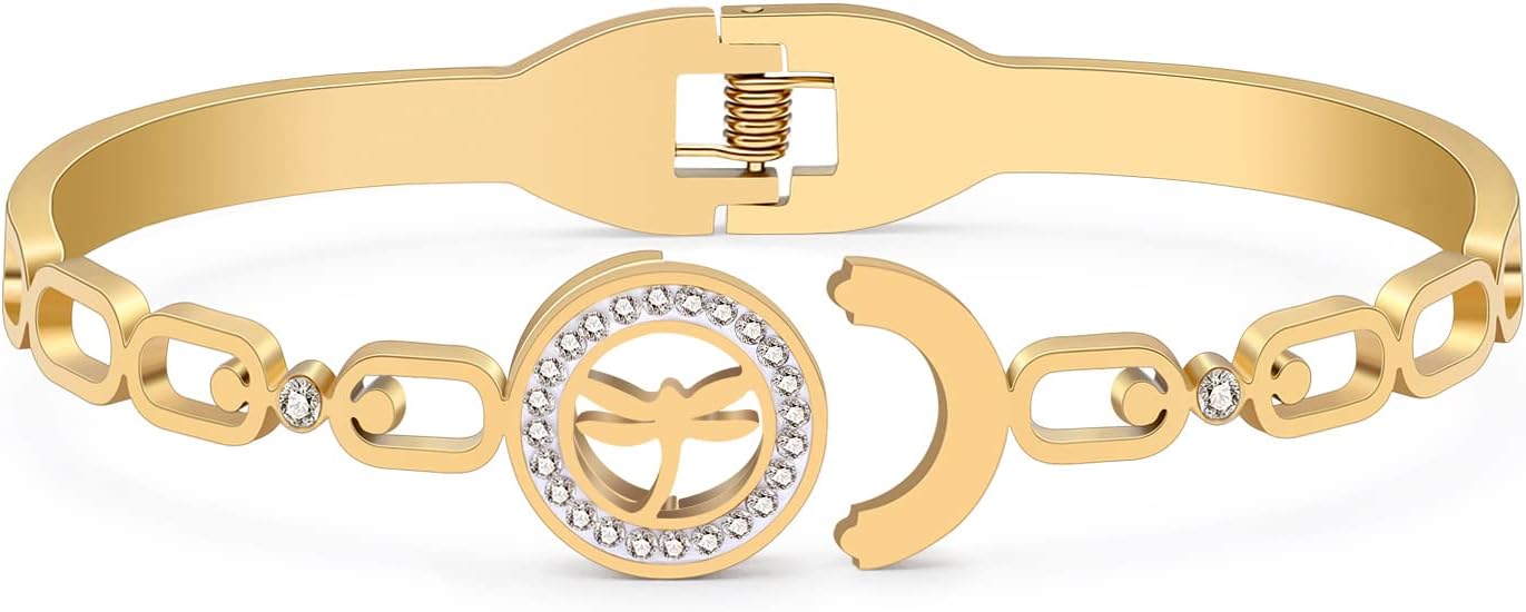 WEVENI Stainless Steel Dragonfly Gifts Cute Dragonfly Bracelet Cuff Bangle Dragonfly Decor Jewelry Charms for Women (Gold Plated) - Image 3
