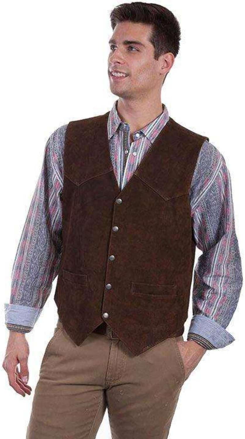 Scully Rugged Calf Suede Vest Dark Brown Large