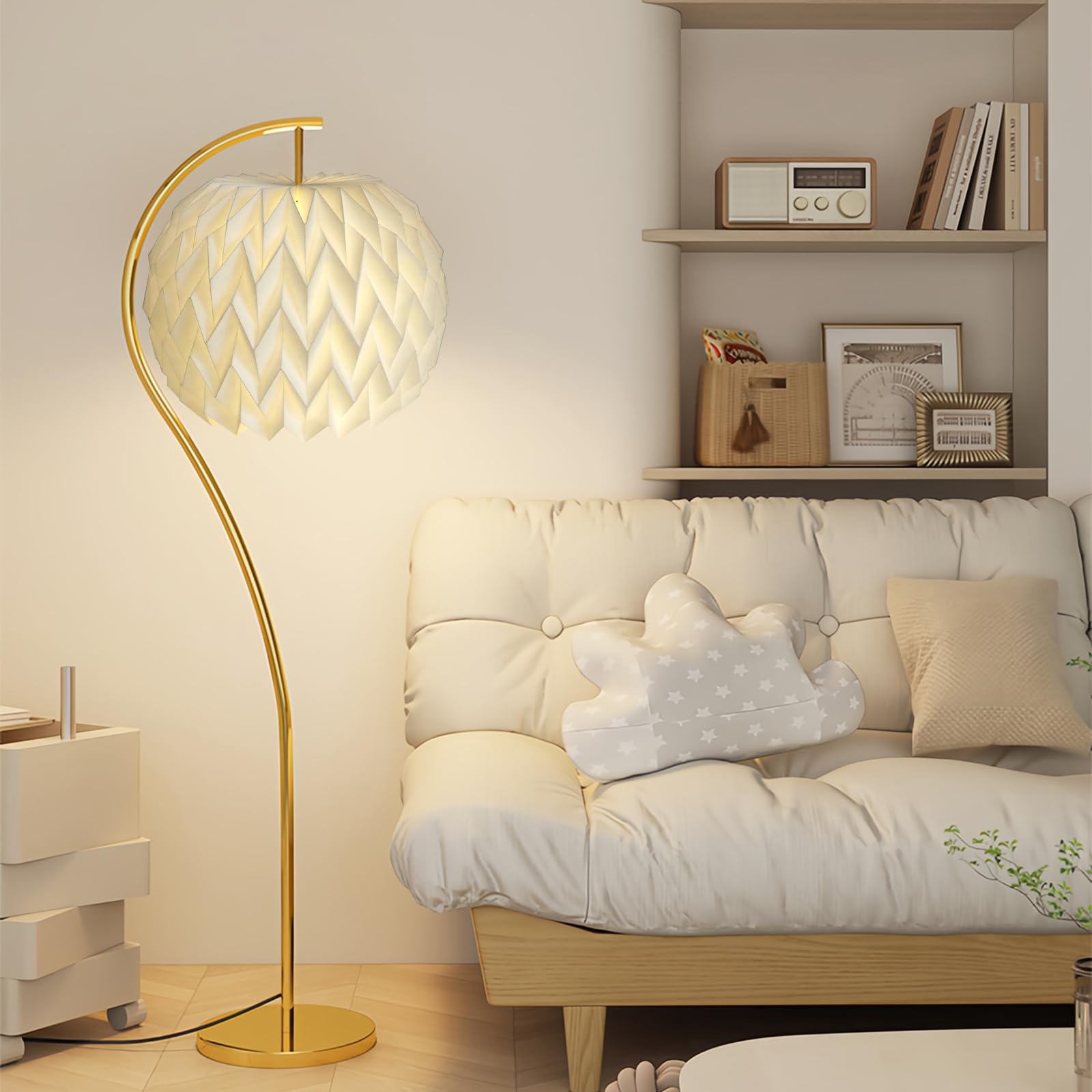 Abażur papierowy origami z oprawką lampy E27 z kablem lampa baldachimowa biała do nowoczesnej dekoracji artystycznej salonu, jadalni, sypialni, biblioteki, nordycki papier kreatywny